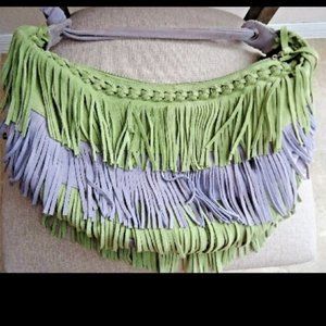 New Feiler Japan Suede Fringe Boho Festival Hobo Bag